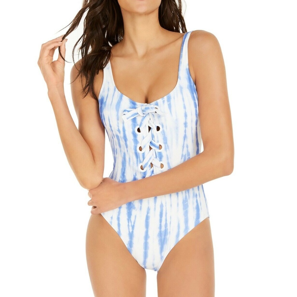 MICHAEL Michael Kors Blue Tie-Dye Lace-Up One-Piece Swimsuit~NWT